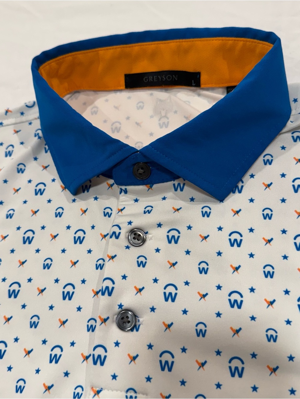 Greyson Golf AOP Workday Mens M All Over Print White Polo Stretch Performance - Picture 2 of 5